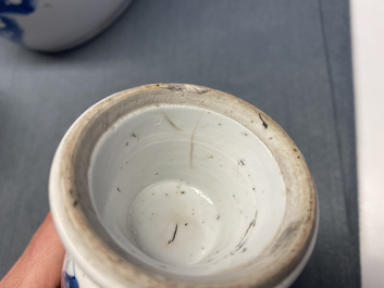 A pair of Chinese blue and white tea caddies and a goblet, Kangxi